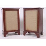 An excellent pair of 1970's mahogany cased freestanding hi-fi speakers having fabric and trellis