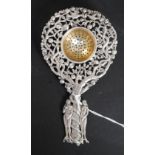 A continental silver tea strainer in the high art nouveau style with tree of life,