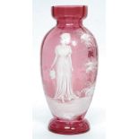 A Mary Gregory cranberry cameo vase.