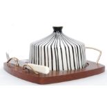 A vintage retro 1950's Wyncraft ceramic and teak cheese dish set complete with knife.