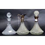 An early 20th century cut glass ships decanter together with a ships claret decanter and another.