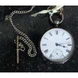 A silver hallmarked pocket watch having roman numerals to the enamel face