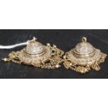 A pair of 19th century Chinese silver gilt ladies ear pendants decorated with flowers and beads