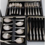 A selection of vintage cased flatware retailed by Mallory of Bath to include fruit knives,