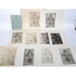 A collection of Audrey Lewis Hopkins etchings of a fisher man,