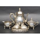 A silver plate tea service consisting of teapot,