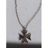 A vintage early to mid 20th century silver and marcasite Maltese cross style pendant necklace 2.