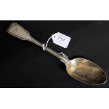 A Victorian silver hallmarked table spoon by George Aldwinckle, London 1862, monogram to handle.