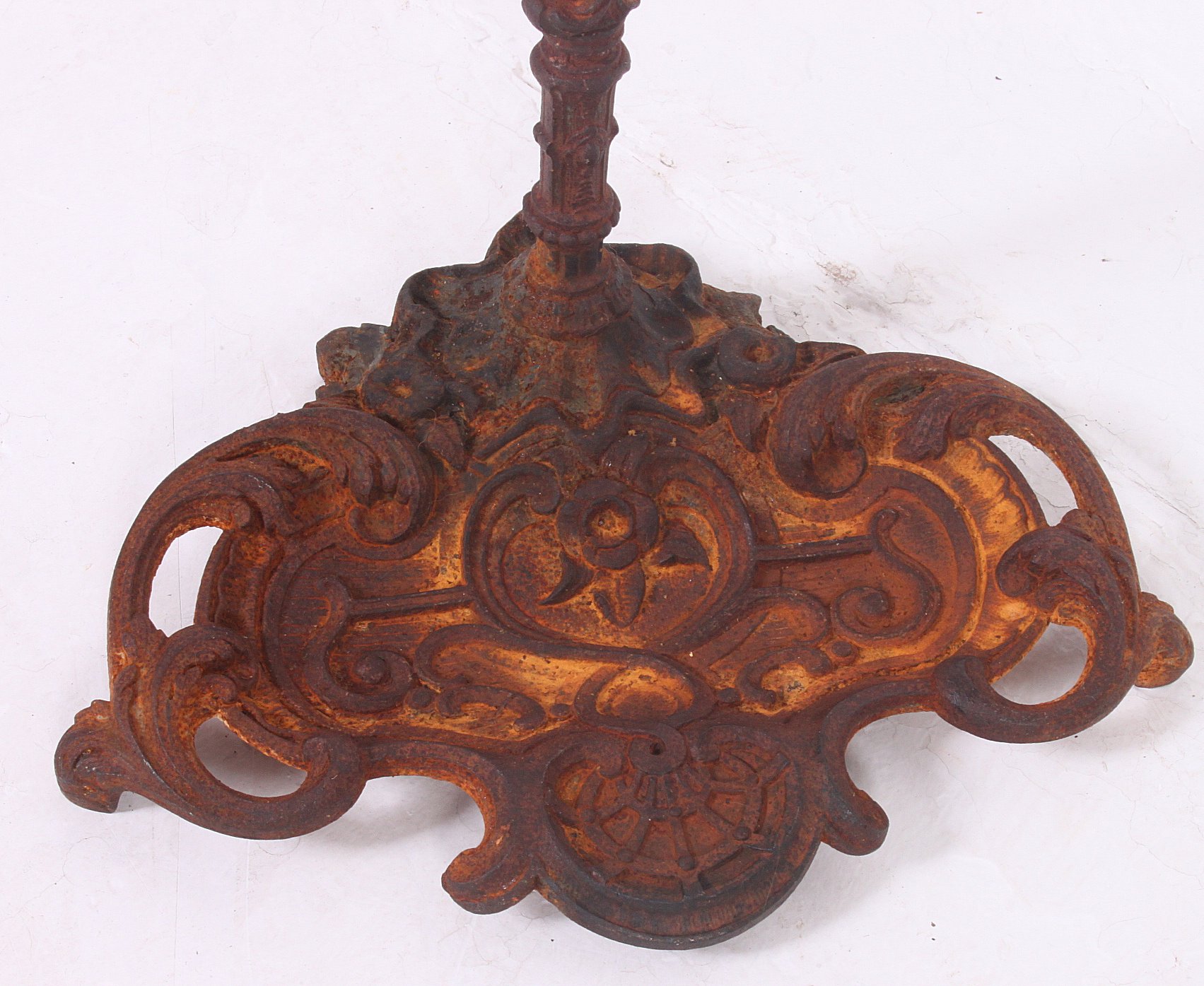 A Victorian cast iron coalbrookdale style umbrella stand with unusual open topped supports on a - Image 2 of 3