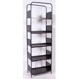 A large 1980's metal upright hi-fi entertainment stand bookcase having tubular metal frame with