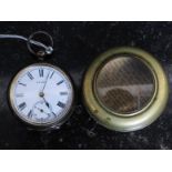 A silver hallmarked pocket watch complete with the case