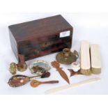 A collection of items to include a Victorian tea caddy, a tortoiseshell model mandolin,