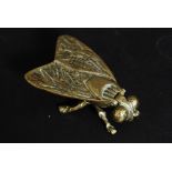 An early 20th century large brass table vesta case in the form of a fly with hinged top to wings