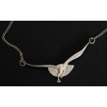 A silver ladies vintage 925 Art Nouveau seagull pendant and necklace chain. Total weight 5.