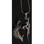 2 ladies silver brooches, one of Arabic form with crescent moon and sword,
