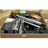 An Optolyth 30x80 telescope in leather case, a collection of ten various binoculars and three