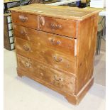 A late-19th century stripped pine straight-front chest of two short and three long drawers, 95cm