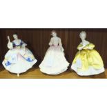 Three Royal Doulton figurines, 'Christine' HN2792, 19cm high, 'Yours Forever' HN3354, 'The Last