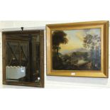 A gilt-framed bevelled edge mirror, 68.5 x 59cm overall and a framed unsigned oil painting of a