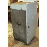 A painted wooden single-door tool cabinet, the interior fitted with ten drawers, 51cm wide, 102cm