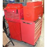 A Clarke red metal nine-drawer tool chest with hinged lid, 60cm wide, a similar Taskmaster six-