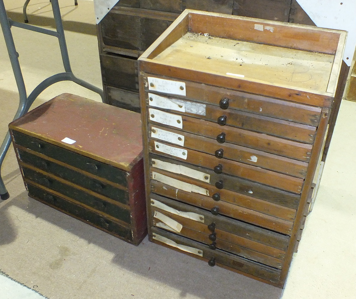 A wooden nest of twenty-five drawers, 81cm wide, 69cm high, a wooden twelve-drawer table-top - Image 2 of 2