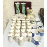 A collection of twenty-five ceramic 'Flower Fairy' spice jars with rack, a Torquay Pottery motto