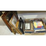 A box of books, various pictures and prints.