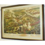 A G W Bacon & Co. coloured print, "Birds-Eye View of the Battle of Tamanieb, 1884", 48 x 66cm and