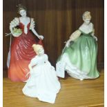 Three Royal Doulton figurines, 'Fair Lady' HN2193, 'Helen' HN3886 and 'Amanda' HN2996, (3).