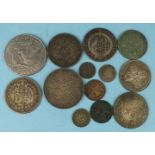 A George III 1819 half-crown, a Victoria 1887 double-florin, a South Africa 1897 2½ shillings and