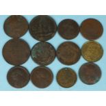 Twelve British 18th/19th century tokens, including four John Kirk Sentimental tokens, 'Right