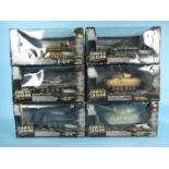 Unimax Toys, six boxed 'Forces of Valour' 1:32 scale models of tanks, with figures, kit etc, (6).