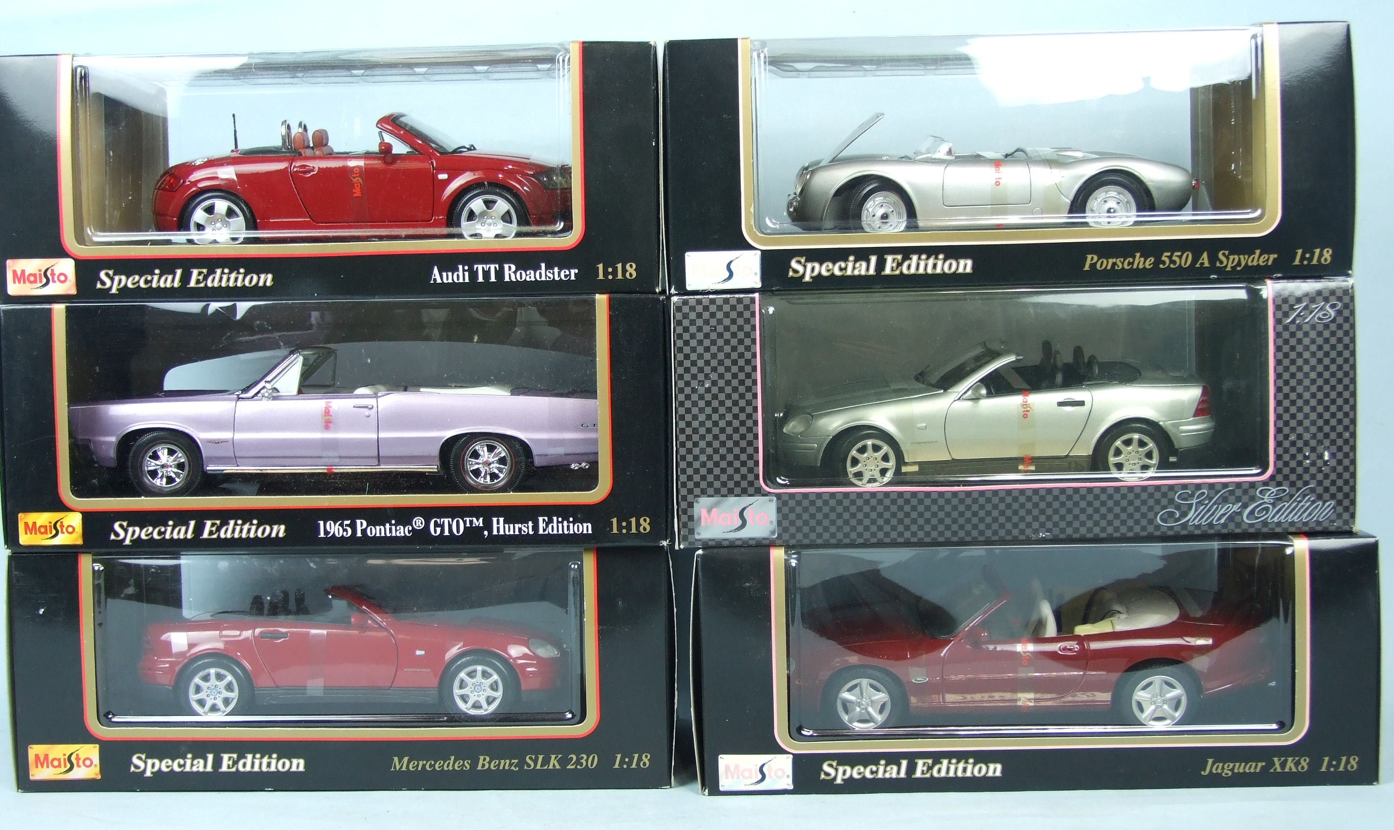 Maisto Special Edition, 1:18 scale, six boxed sports cars, (6).