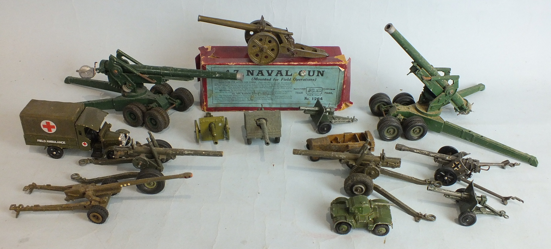 Britains no.1264 4.7 Naval Gun, boxed with blue label, other military vehicles, guns etc,