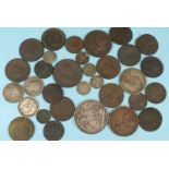 A Victorian 1889 crown, (holed), 1882 half-crown and other British coinage.