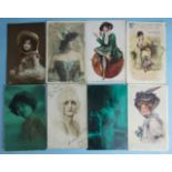 Two hundred and three 'glamour' postcards, including many hand-tinted photographic cards.