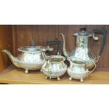A Mappin & Webb plated four-piece tea service with half-gadrooned decoration, (4).