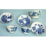 Two 18th century Worcester porcelain tea bowls and saucers and another saucer with a bowl, all