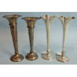 A pair of fluted spill vases with beaded borders, 19cm high, ___19oz and two other spill vases, (