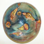An unusual William Moorcroft flambé bowl in 'fish and jellyfish' pattern, the plain tapering bowl on