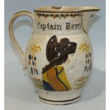 A Staffordshire Pratt-decorated jug, Nelson & Berry, 15.5cm, (restored and cracked).