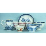 Three 18th century Chinese teacups, a jug and a tea bowl, together with three 18th/19th century