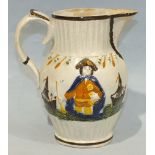 A pearlware Pratt-decorated moulded jug, Lord Jarvis, 15.5cm high, (restored).