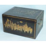 An early-19th century lacquered tea caddy box, the hinged lid revealing an inner tin box with