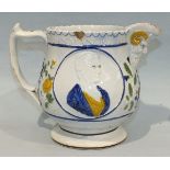 A Staffordshire Pratt-decorated political commemorative jug, Denman & Brougham, 15cm high, (