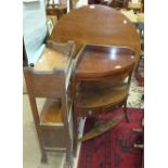 A small oak bookcase, a corner wash stand and a tilt-top table, (3).