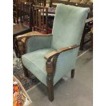 Three hardwood occasional tables, an Oriental carved folding table and an oak-framed armchair, (5).