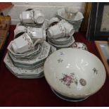 A Royal Copenhagen floral-decorated bowl, 24cm wide, 10cm high, approximately fifty-five pieces of