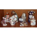 A collection of seven Royal Crown Derby animal paperweights: Humming Bird, Kitten, Kingfisher,